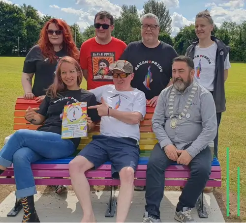 Blackwater Park Navan rainbow bench with people